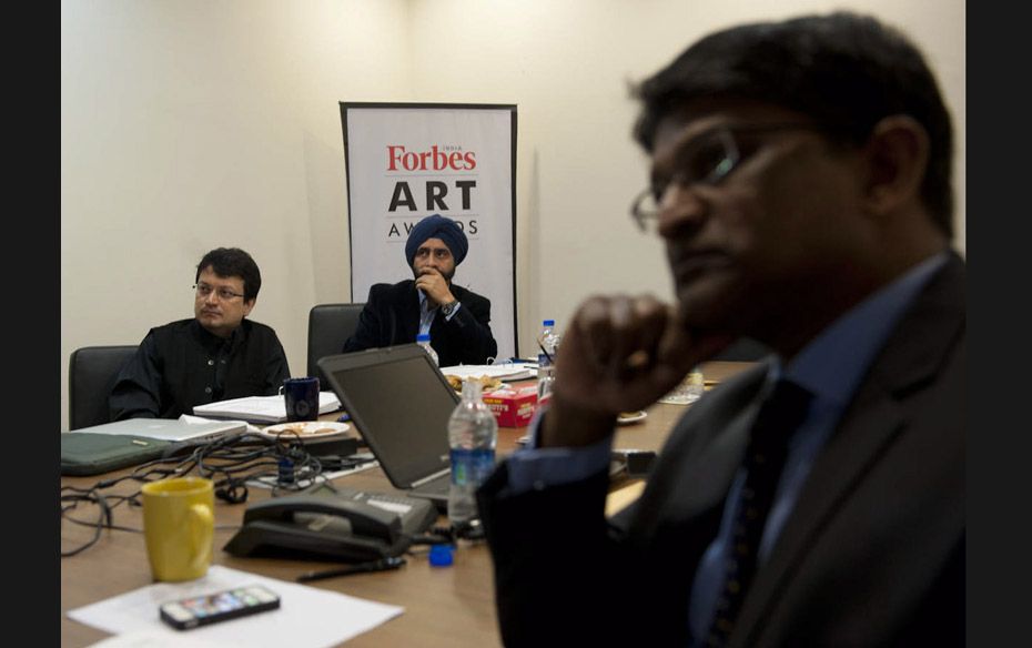 From left: Ranjit Hoskote, Forbes India CEO Gurmeet Singh and Senthil Chengalvarayan joined the jury