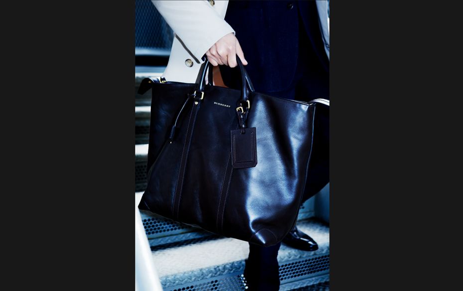 Sartorial leather tote ($1,895) by Burberry Prorsum; nylon coat by Louis Vuitton ($2,810); wool jack