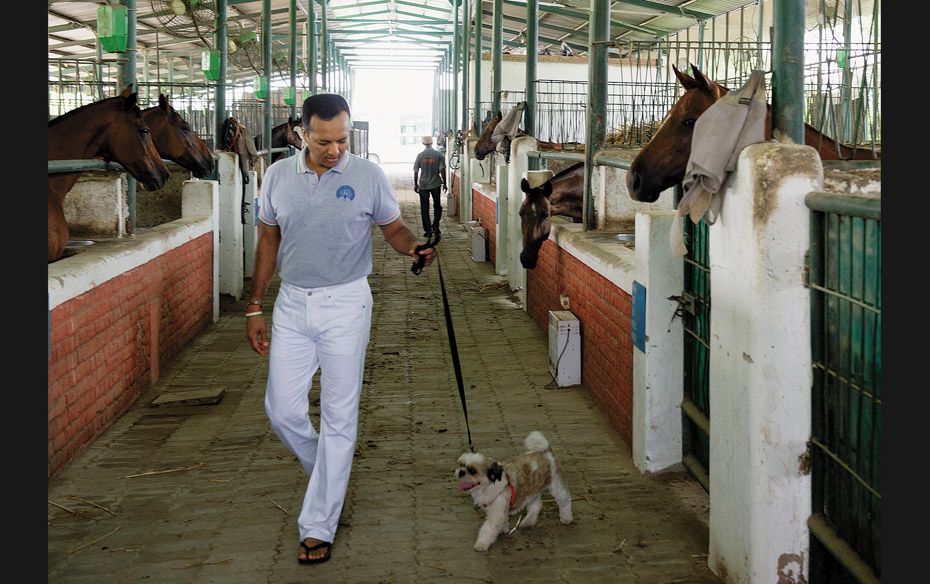 While making the rounds of his stables, Jindal often stops to discuss his horses, including the qual