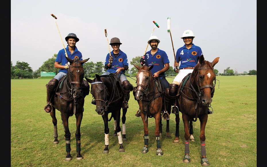 (From left) Naveen Jindal’s son Venkatesh, Salim Azmi, Simran Shergill and Jindal.  Venka