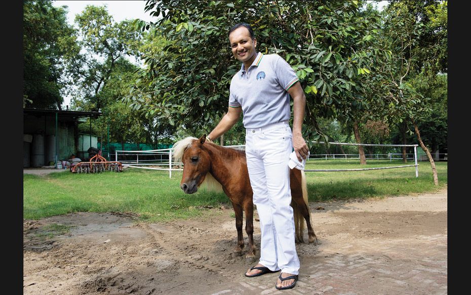 Jindal with Falabella, a miniature horse (one of the world’s smallest breeds) from Argentina  