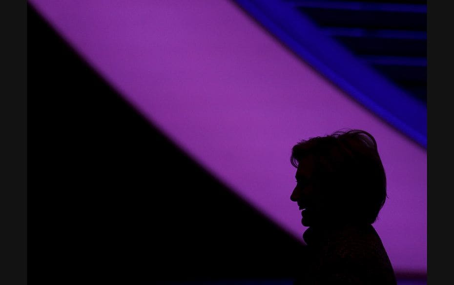 Democratic presidential candidate, Hillary Clinton, is seen in silhouette after delivering the keyno