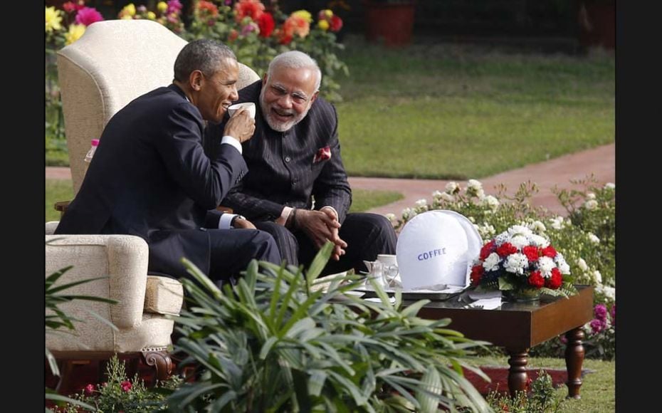 US President Barack Obama and Prime Minister Narendra Modi at Hyderabad House in New Delhi. Obama, w