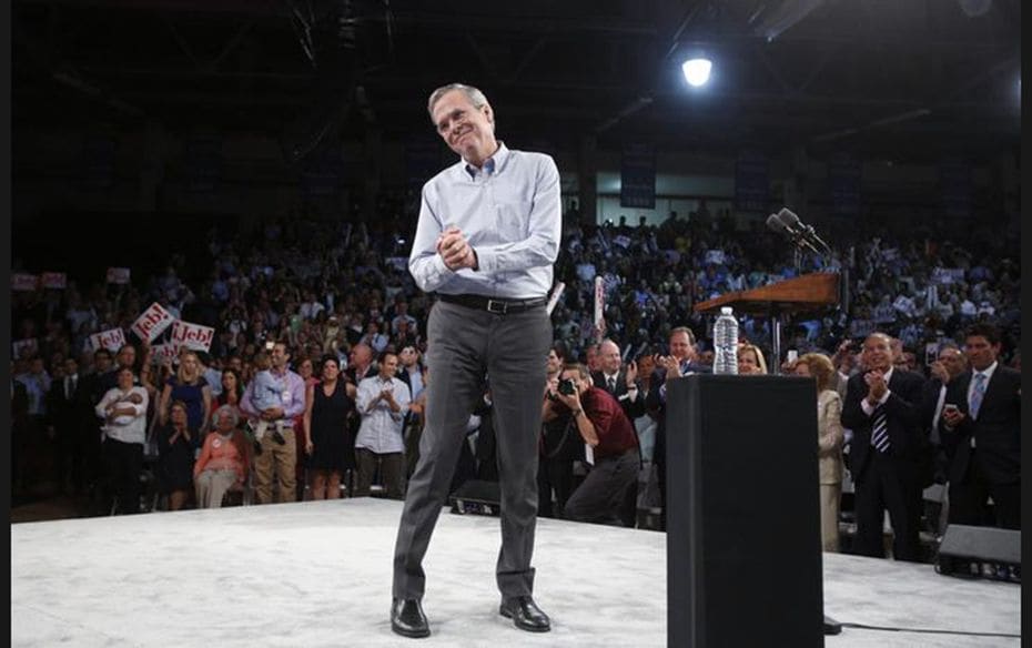 Republican US presidential candidate and former Florida Governor Jeb Bush acknowledges supporters wh