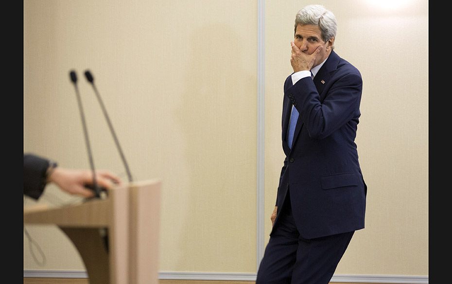 US Secretary of State John Kerry arrives for a news conference with Russian Foreign Secretary Sergey