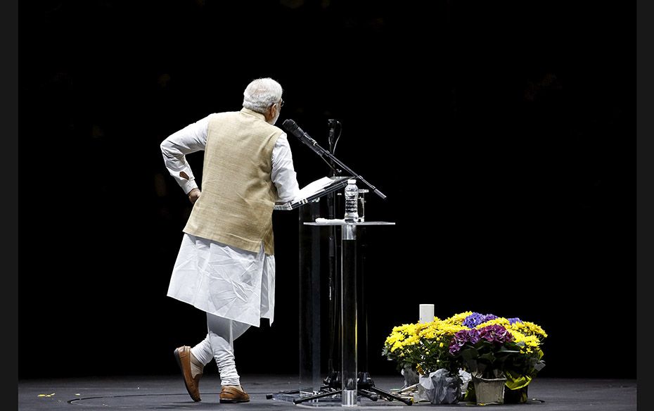 Indian Prime Minister Narendra Modi at a community reception at the SAP Center in San Jose, Californ