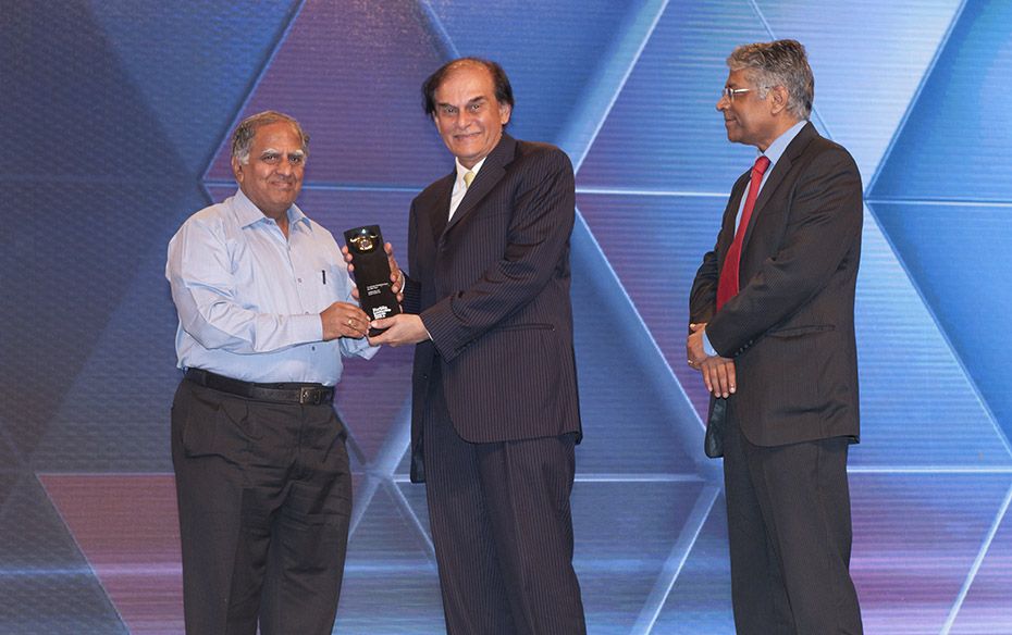 S Sandilya, chairman of Eicher Motors (extreme left) accepts the Next Gen Entrepreneur award on beha