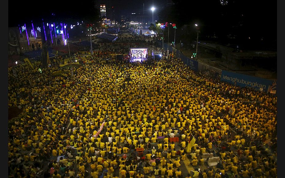 Supporters of the pro-democracy group "Bersih" (Clean) gather outside the Dataran Merdeka 