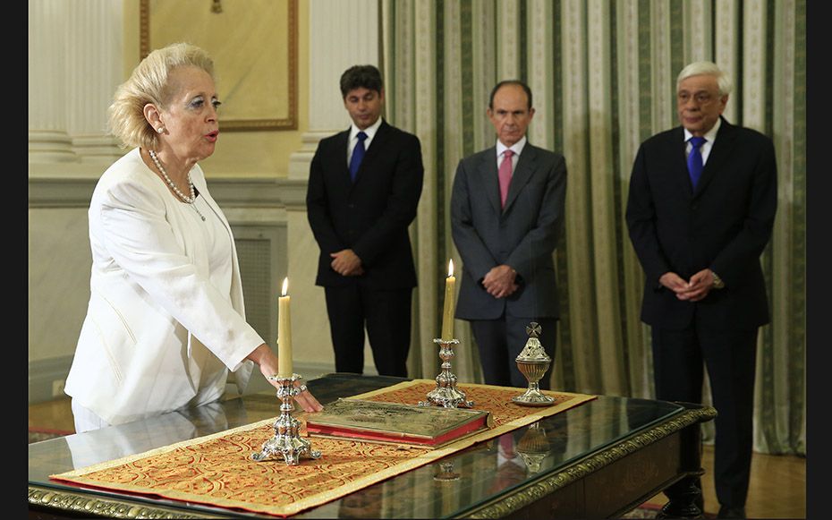 Greece's Supreme Court judge Vassiliki Thanou (left) during her swearing-in ceremony as the coun