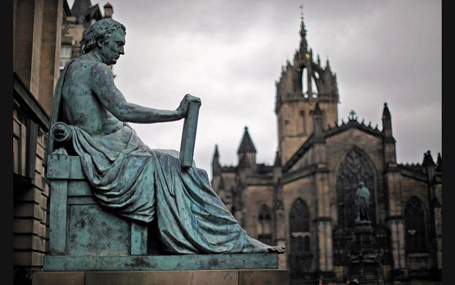 The statue of philosopher David Hume on the Royal Mile                                              