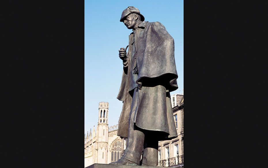 A bronze statue of Sherlock Holmes at Picardy Place, the birthplace of his creator Sir Arthur Conan 