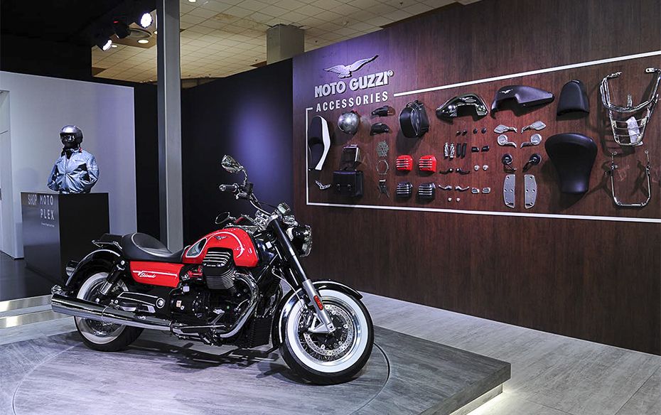 Motto Guzzi accessories displayed at the Auto Expo 2016 event in Delhi 