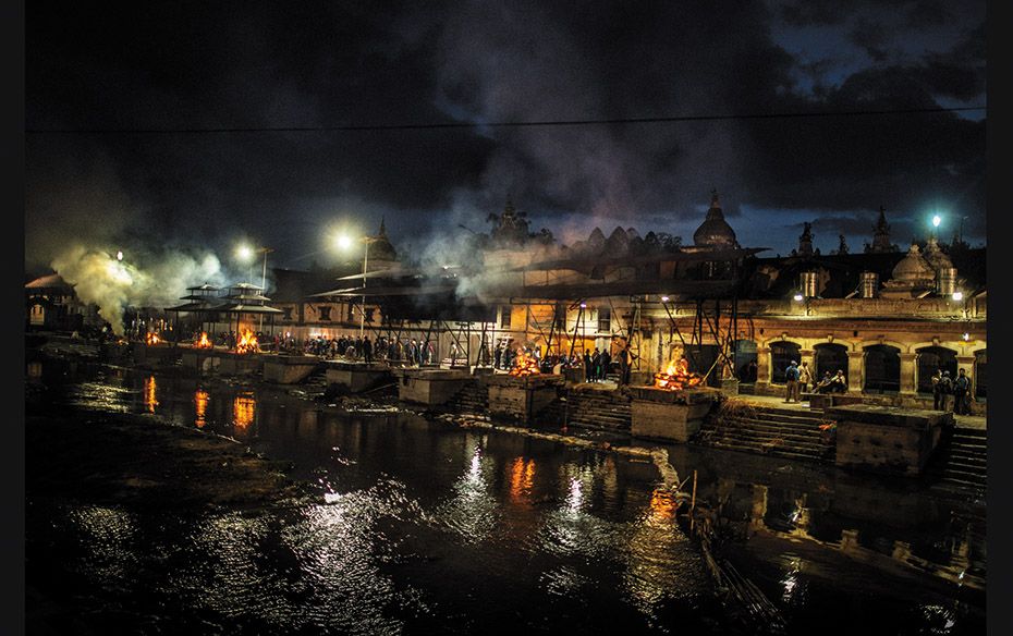 Victims of a major earthquake are cremated at Pashupatinath Temple on April 30 in Kathmandu, Nepal. 