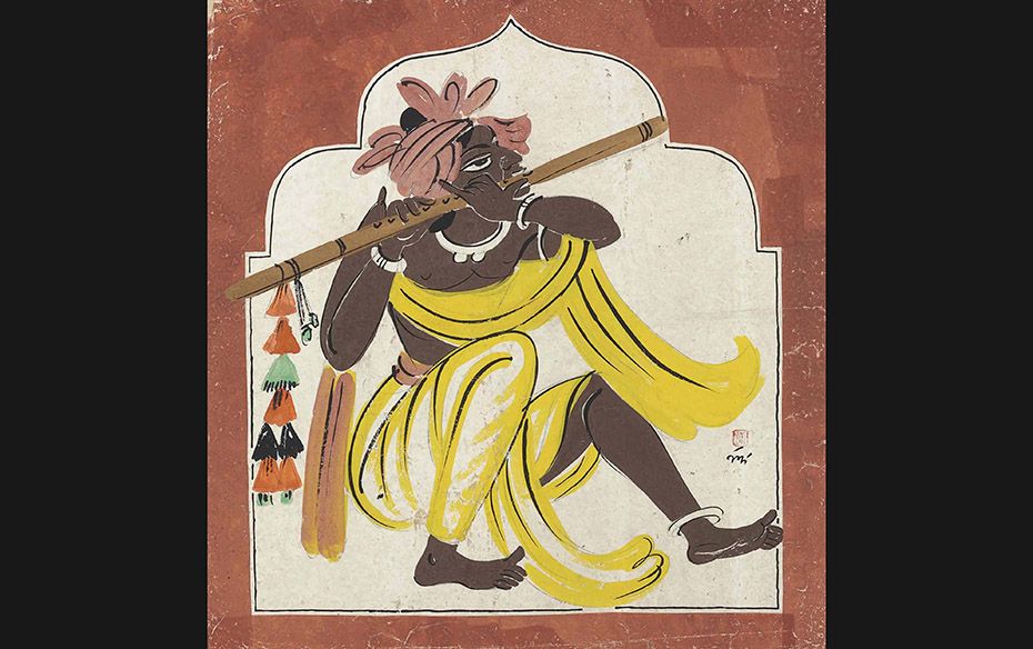 ‘Flute player’ (1937), tempera on paper[Nandalal Bose]                                  