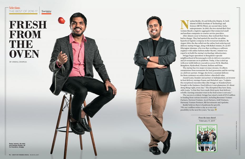 Fresh from the oven: Read the full article here Rahul Jaimini and Nandan Reddy of Swiggy have change