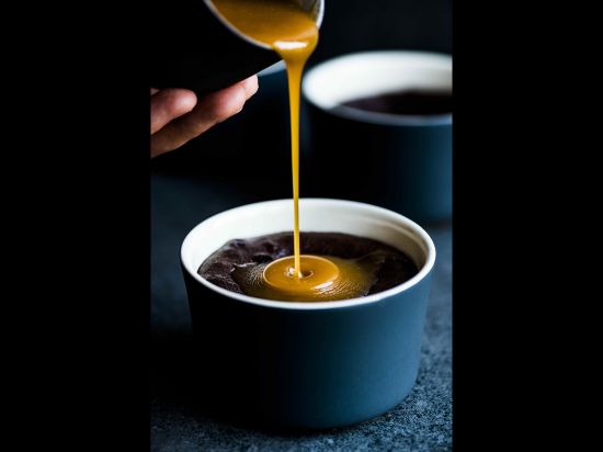 Name of photo: Caramel!Description: Caramel poured over a baked chocolate pudding.Category: Food Blo