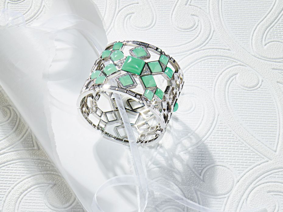 Platinum Bracelet with chrysoprase and mixed-cut diamonds by Tiffany ($280,000)                     