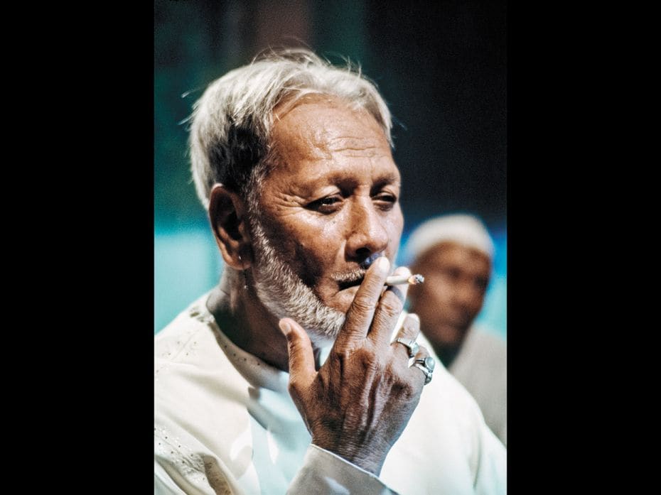 Ustad Bismillah Khan photographed at his home in Varanasi, in 1989. Ghosh was accompanying filmmaker