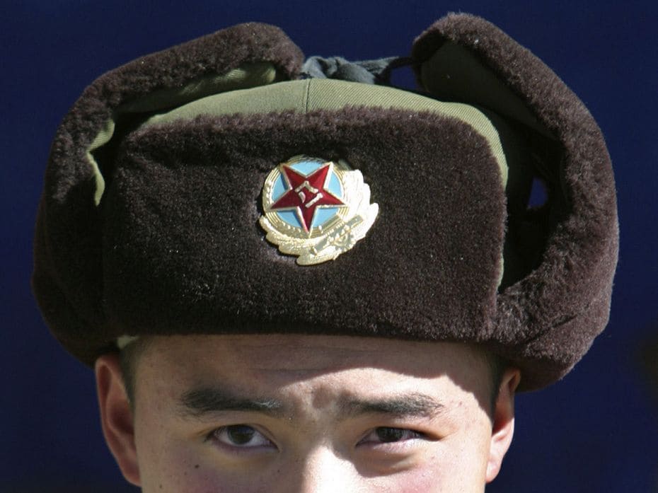 A Chinese soldier at the Nathu La mountain pass that connects Sikkim with Tibet. The Nathu La route 