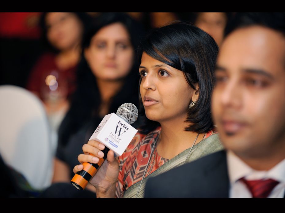 Upasana Makati, Founder and publisher, White Print answers a question during a walk-about quick chat