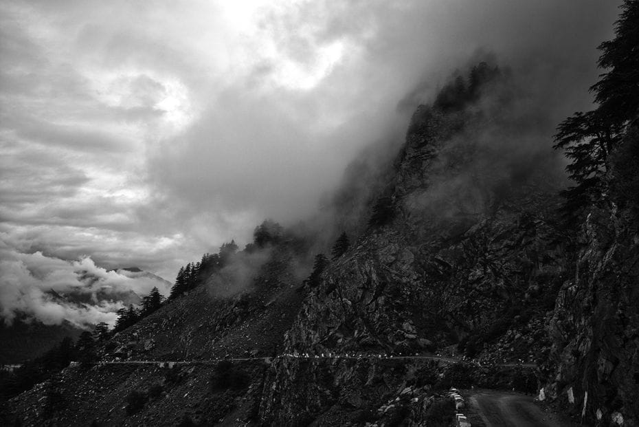 Monsoon clouds adding to the beauty of Sangla Valley, Himachal Pradesh, India                       