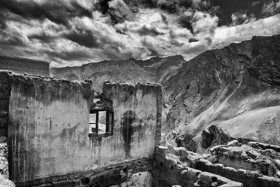 Ruins of the old houses outside the Kibber Village, Himachal Pradesh, India                        