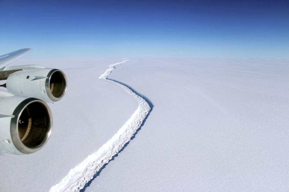 A deep rift across the Larsen C Ice Shelf at the Antarctic Peninsula. Earth is at the risk of tippin