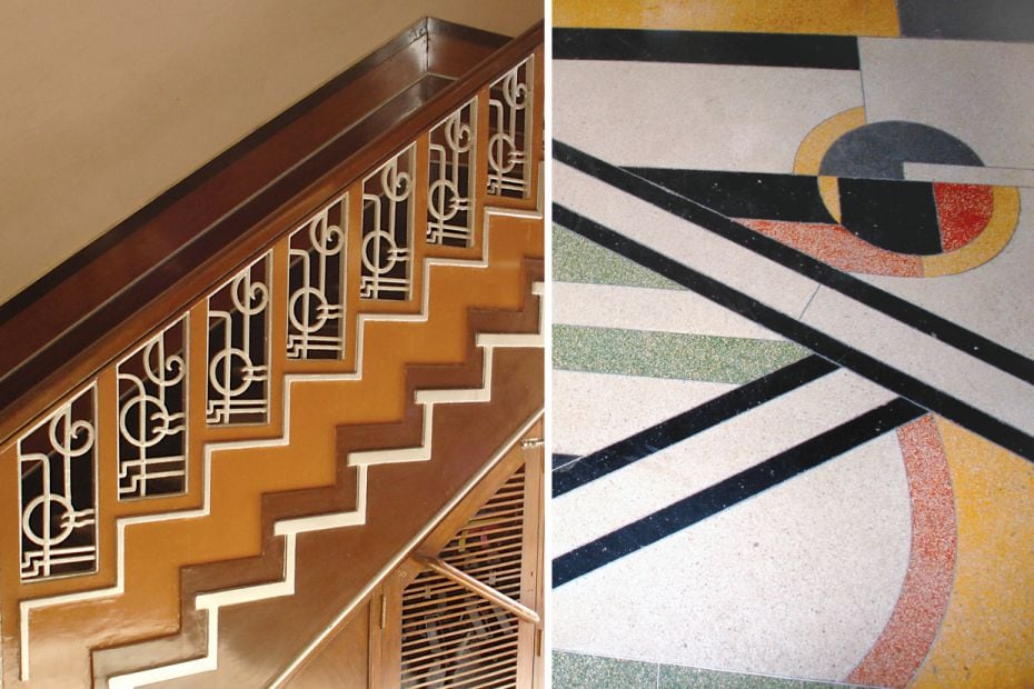 The balustrade (left) and the terrazzo flooring at the COURT VIEW (Churchgate, 1933-39) where Navin 