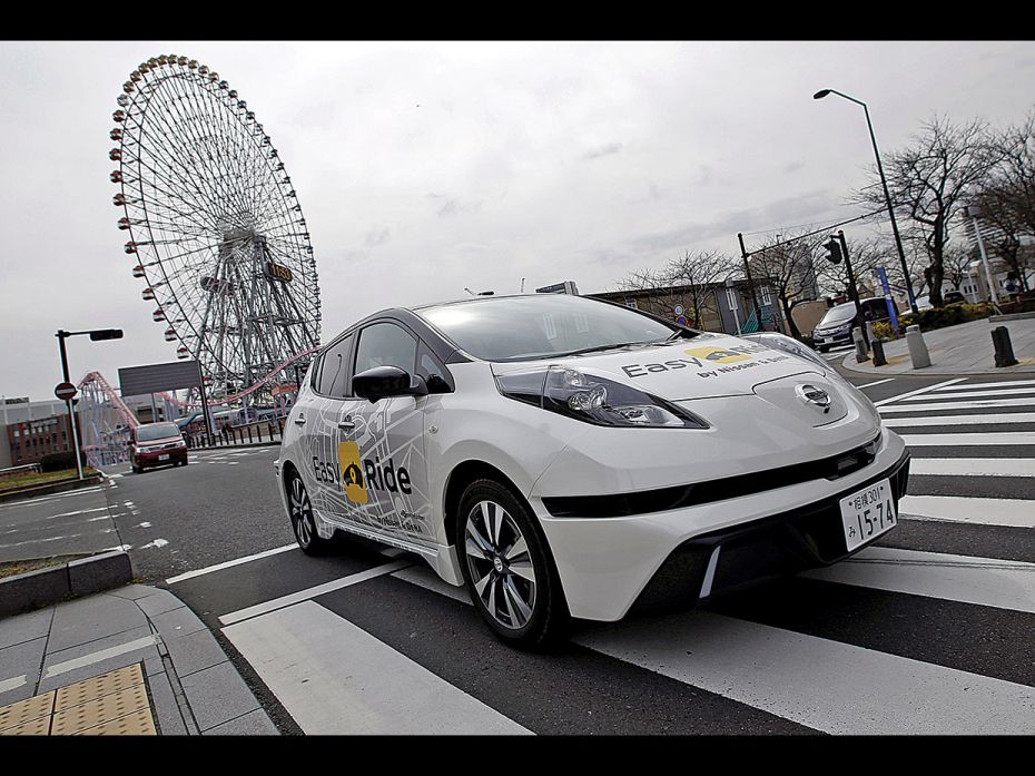 Easy Ride Robo-CabNissan Motor has deployed its Nissan Leaf electric vehicle to test a self-driving 