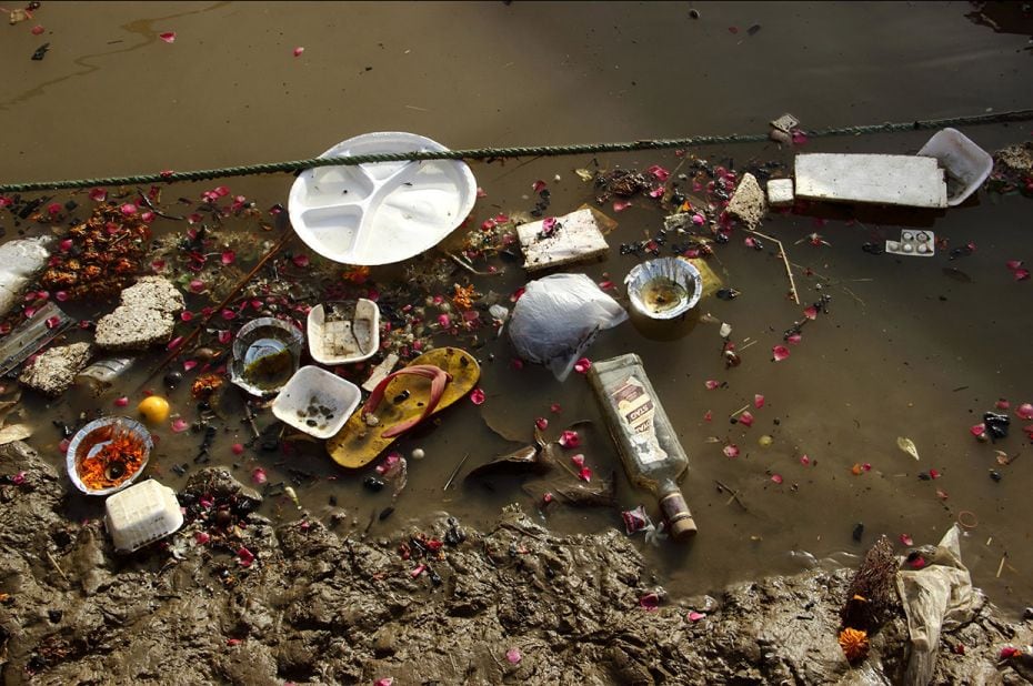 Thermocol plates, discarded by a passersby after a free meal at a bhandara (religious food offering)