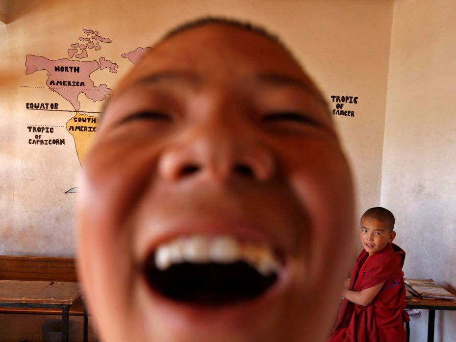 Young Tibetan Buddhist monks are seen at their school inside Thiksey Monastery in Ladakh, India. The