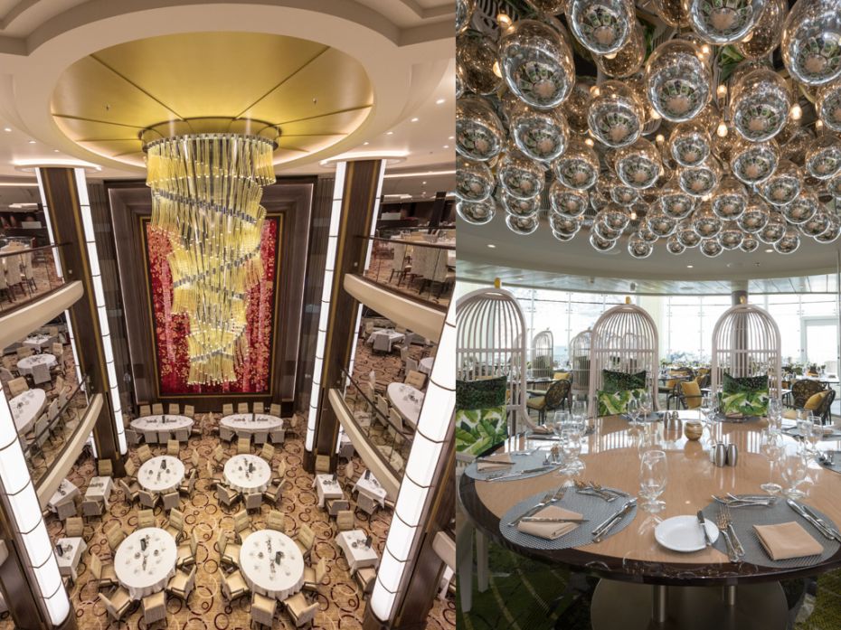 A view of the the main dining room and the Solarium Bistro, an upscale eatery atop the ship that ser