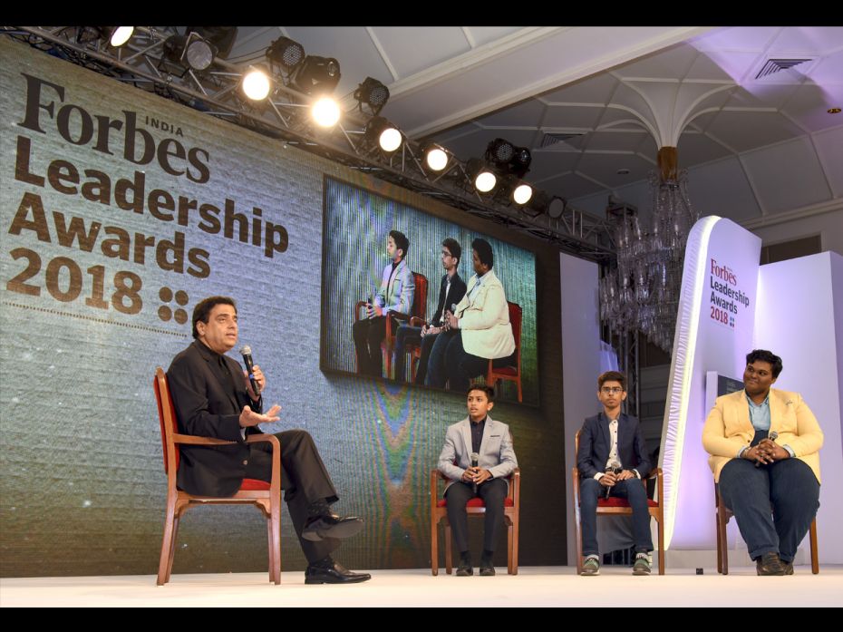 Ronnie Screwvala moderates a panel discussion on 'Prodigies Today, Icons Tomorrow' with teen