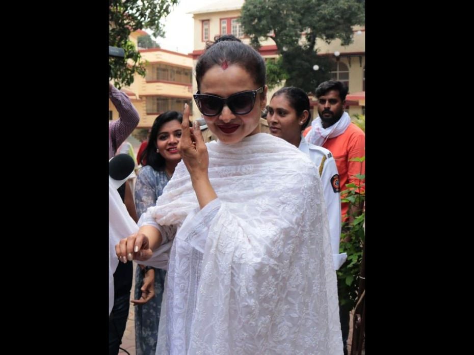 Actress Rekha cast her vote at Mount Mary Convent High School, Bandra West, early on Monday morning