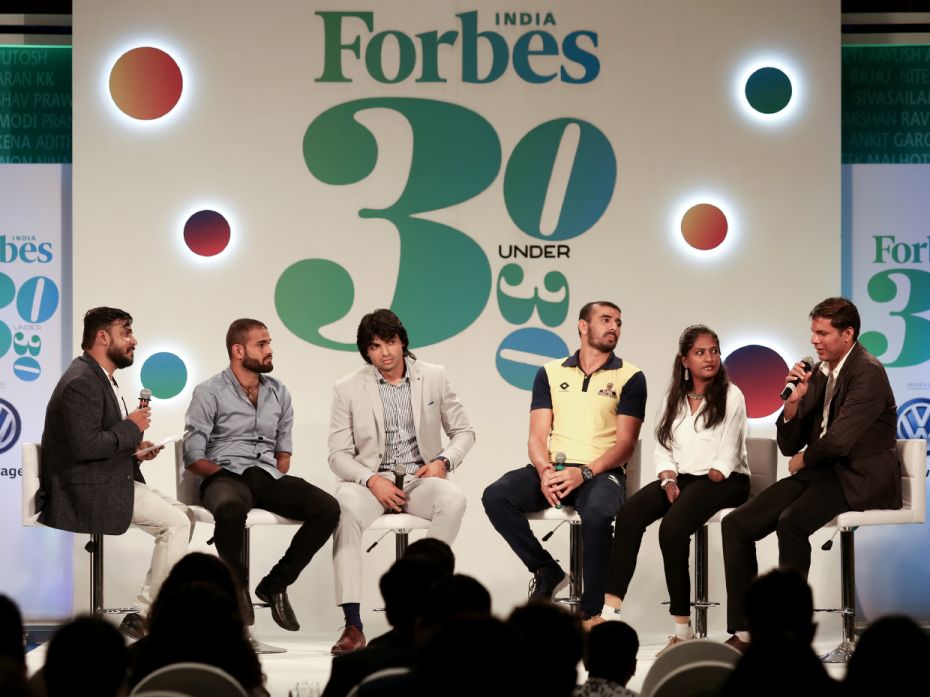 Panel Discussion on 'Essential life lessons that sports teaches you'; Panelists (L to R): Suyash Jad