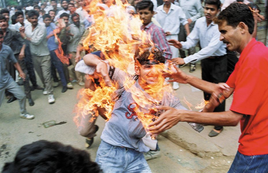 1990s
THEN: Rajiv Goswami, a student at Delhi University, sets himself ablaze during protests again