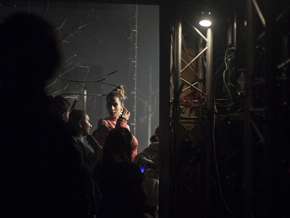 Caught in a moment: A model rehearses before the Abraham & Thakore show.