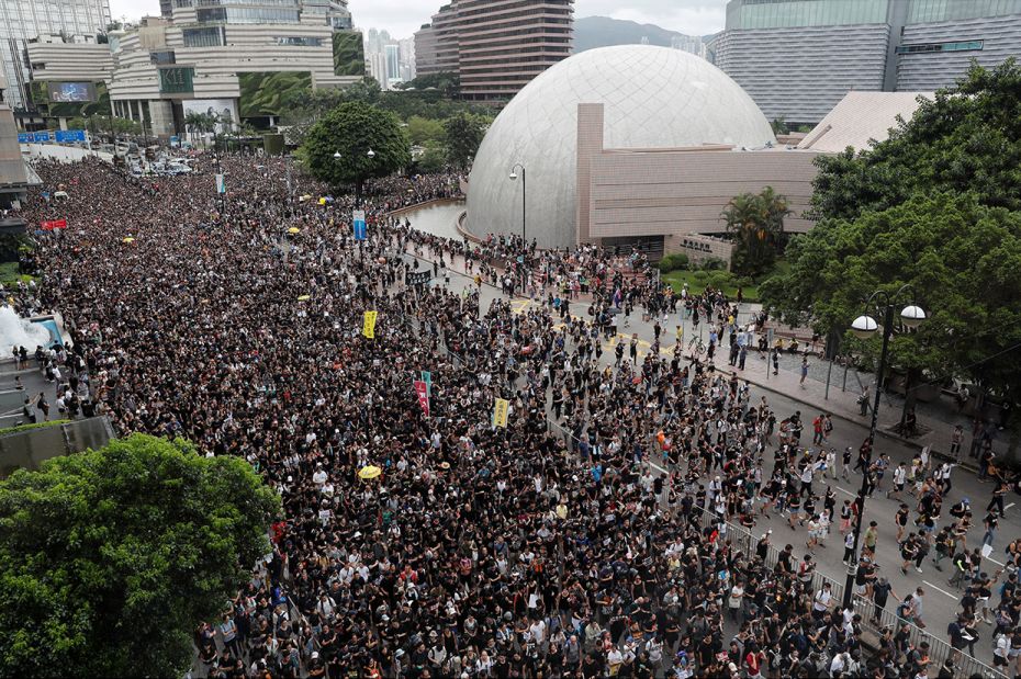 July 7, 2019: Bill protesters marched to West Kowloon Express Rail Link Station at Hong Kong's touri