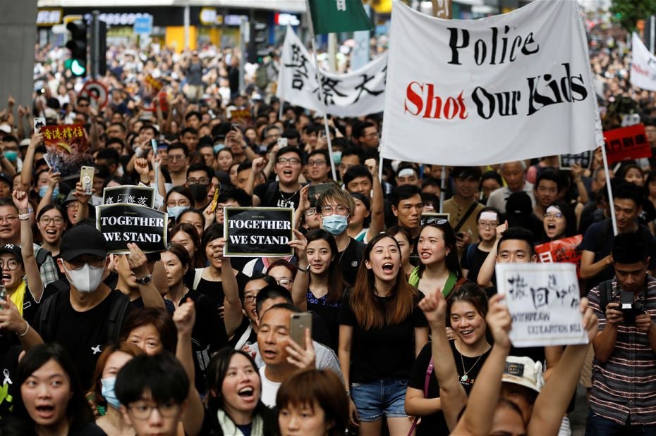 July 7, 2019: Mothers dressed in black shout slogans protesting against police brutality on their ch