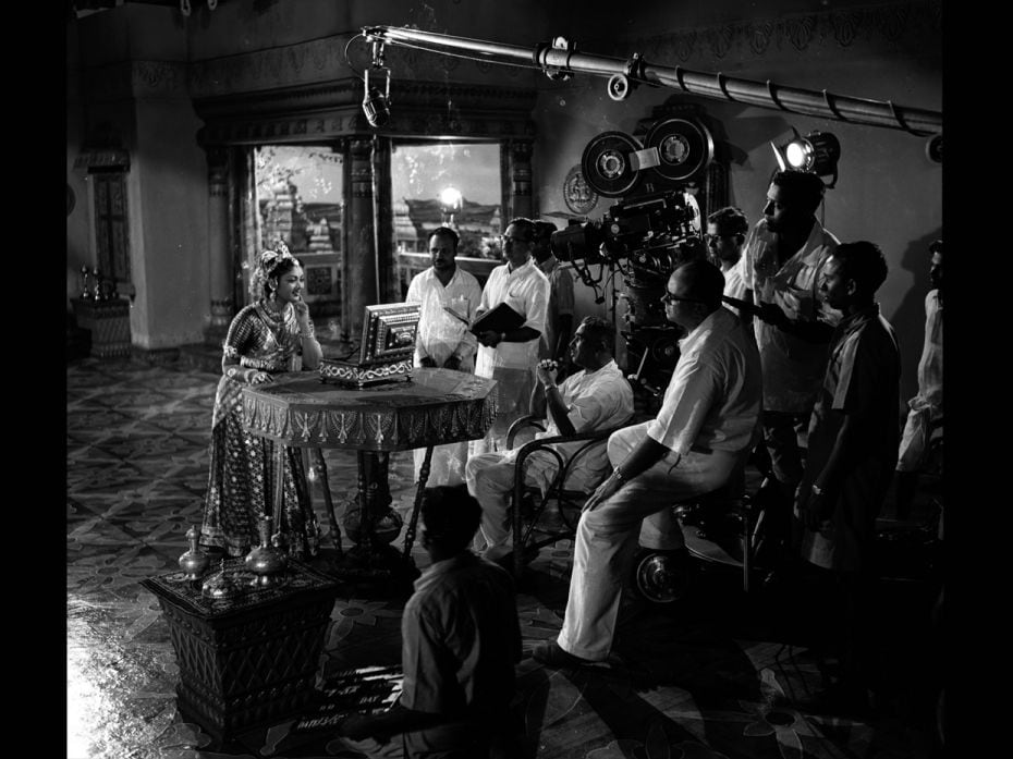 Actor Savitri Ganesan with (seated, from left) director KV Reddy and cinematographer Marcus Bartley 