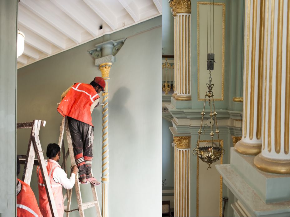 Workers put finishing touches on the project, which required roof repairs, terrace water proofing an