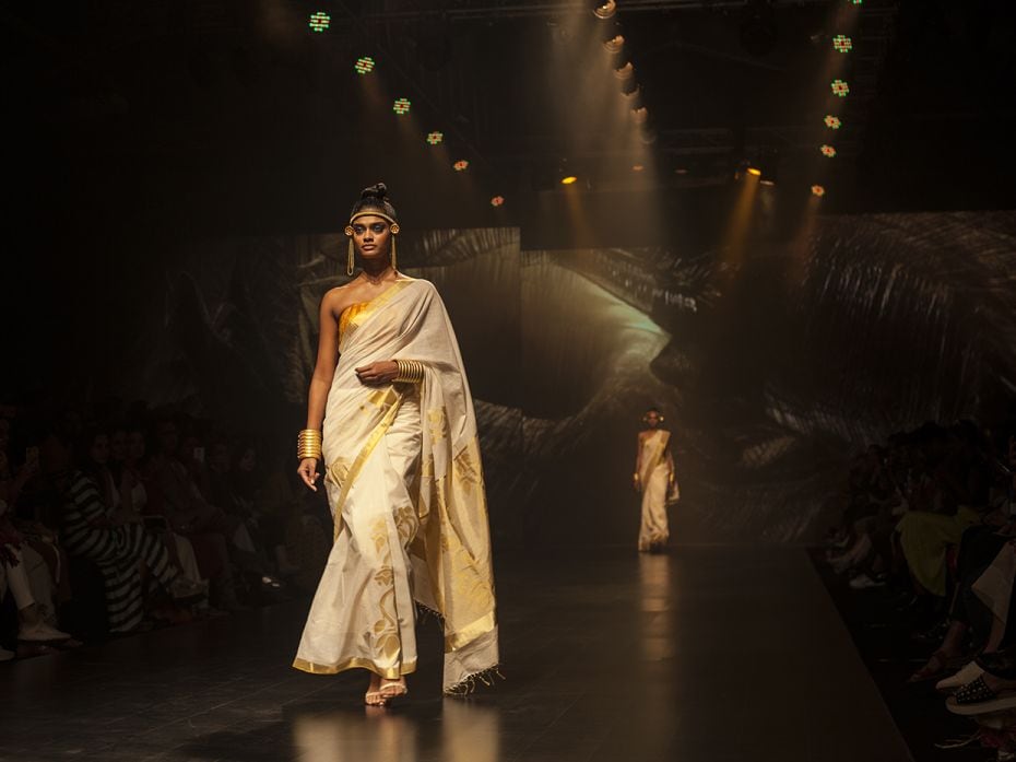 Bringing the celebrated gold weaves of Kerala to the ramp, Anka uses high-quality chemical-free cott