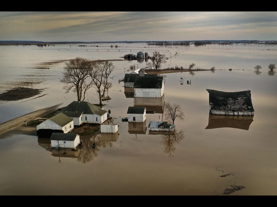 Floodwater surrounds a farm on March 22, near Craig, Missouri. The Midwest states battled some of th