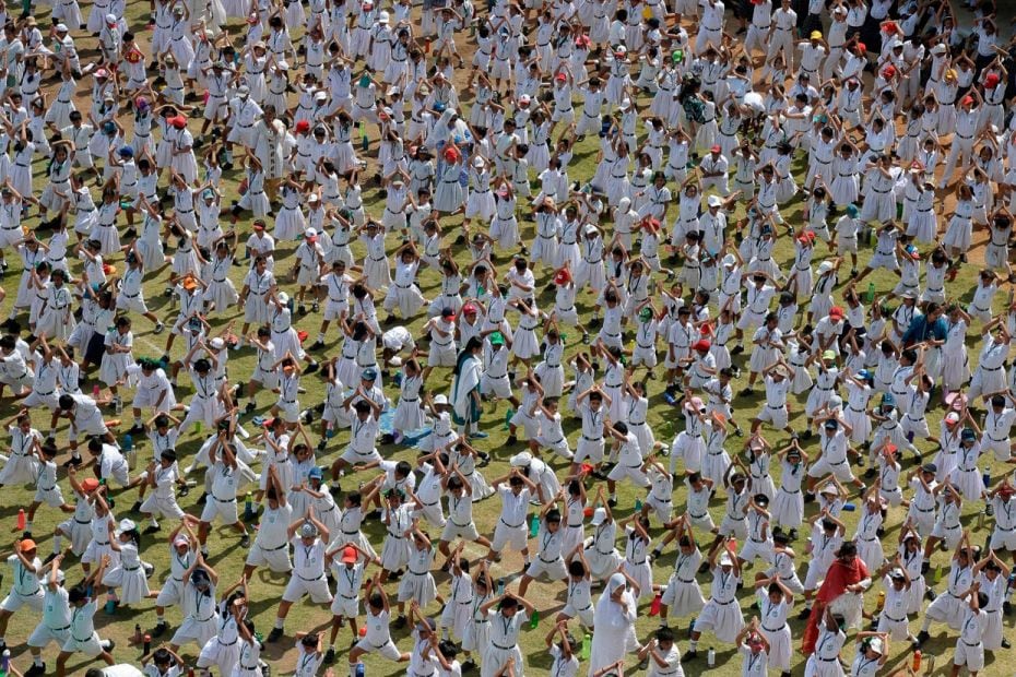 School students perform celebrate International Yoga Day in Hyderabad