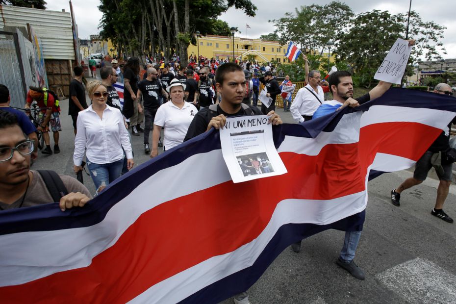 Costa Ricans march in San Jose in protest against the arrival of Nicaraguan refugees who fled from u