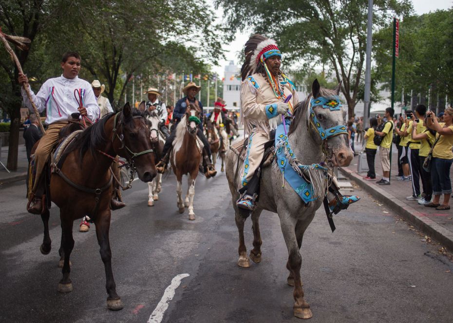 USAMembers of the Canupawakpa Dakota Nation Unity Riders, of the Sioux Native American tribe, are ph