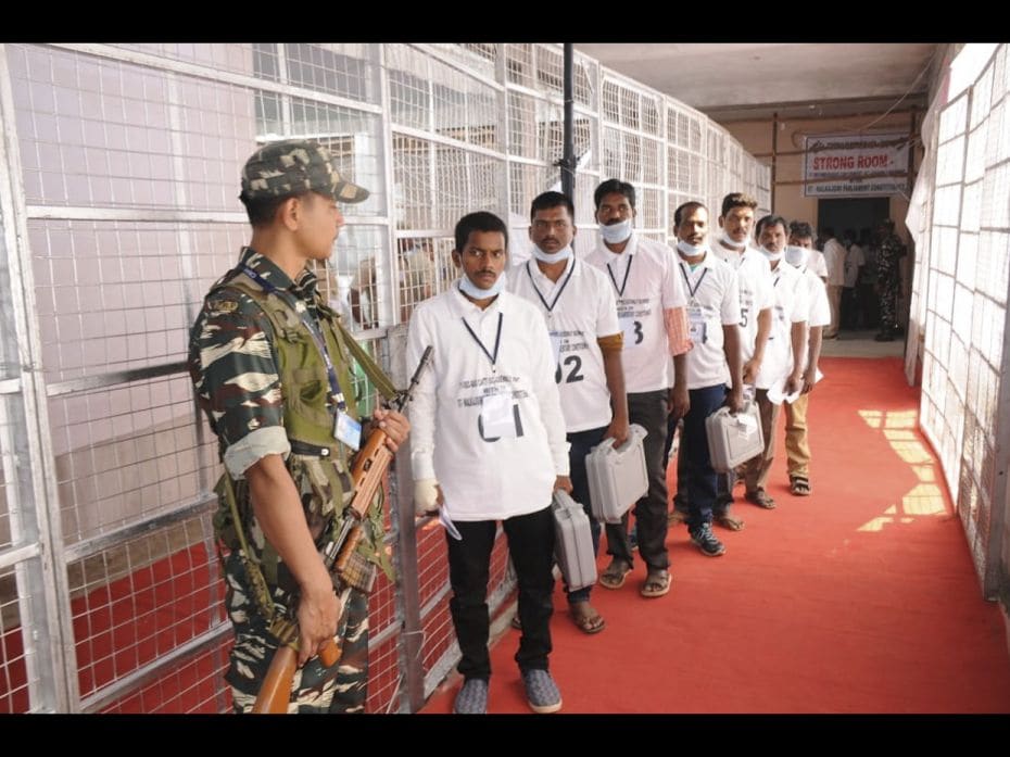 Tight security at the Malkaji Giri counting centre                        