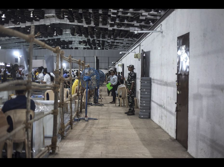 Result-day scenes at the Nesco Complex counting centre at Goregaon (East), Mumbai              