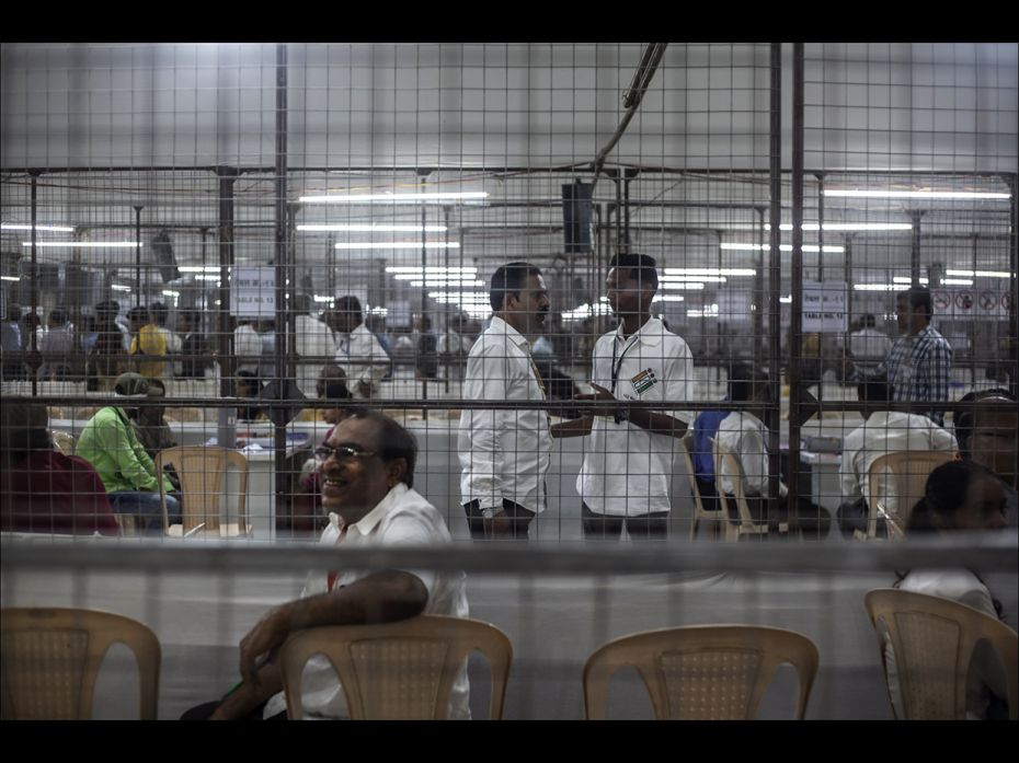 Counting of votes for the results of Lok Sabha elections, 2019 at Nesco Complex, Hall No. 4, Western