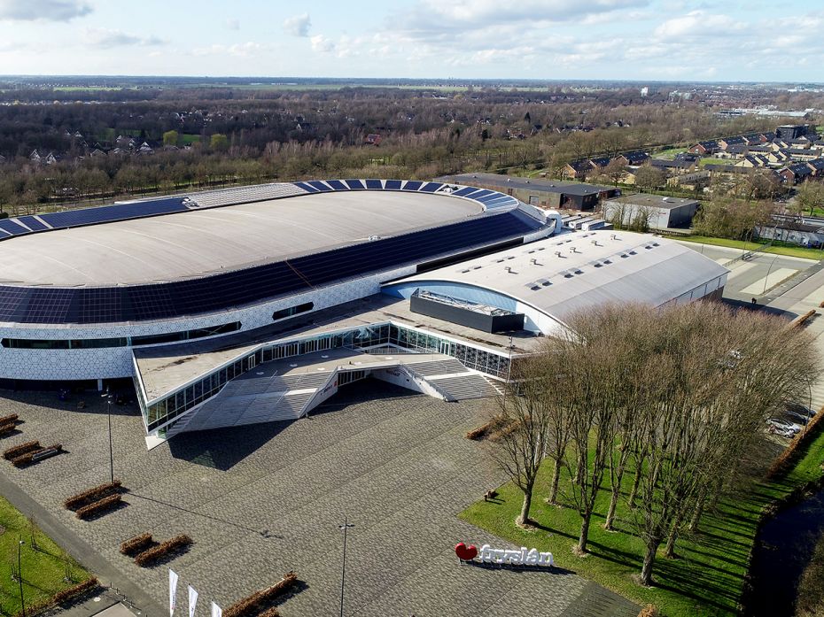 HEERENVEEN, NETHERLANDS: Surroundings of the national speed skating stadium Thialf remain empty as a